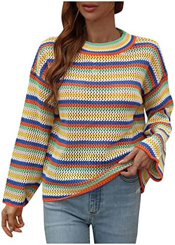Prdecexlu Winter Pullers za žene plus veličine casual dom dugi rukav patchwork džemper Duksej dres prugasti