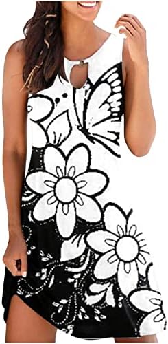 Ženske haljine za majice modni Vintage štampani šuplji Crew-vrat bez rukava Mini haljina ljetna plaža Sundress