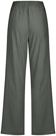 Ljetne Ležerne pamučne lanene pantalone za žene široke pantalone sa džepovima labave boje čiste pantalone