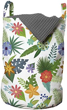 Ambesonne cvjetna torba za veš, Havajska kompozicija šarenog cvijeća i lišća koje cvjeta na ravnoj pozadini,