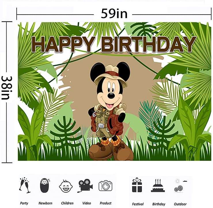 Zelena divlja džungla za rođendanski ukrasi za zabavu Mickey Safari Banner za bebe tuš kabine 5x3ft