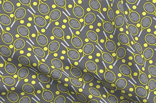 Spoonflower tkanina - tenis male sportske lopte za rekete na otvorenom zabavna Vaga siva žuta štampana na