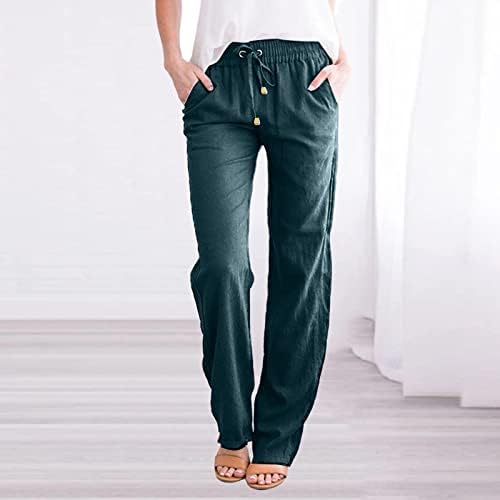 Ženske casual pantalone ravne noge za vuču elastične visokog struka labave udobne lagane pantalone sa džepovima