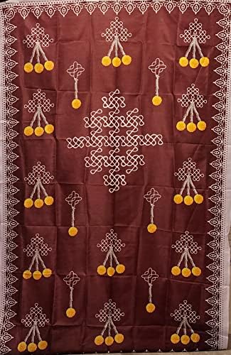 Indijski tradicionalni Muggu / Kolam Print Backdrop Banner za ukras Pooja Festivali Housewarming Događanja Dekor Marigold Flower Print Mango lišće, nasumične boje, 5x8 ft