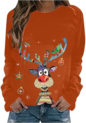 Žene Slatka Sob Sweatshit Božić Dugi Rukav Pulover Duksevi Print Grafički Okrugli Vrat Džemperi Vrhovi Bluze