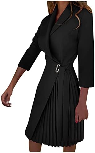 Ženska zapadnjačka Odjeća Tie Waist Tuck-haljina V izrez 44989 rukavi plisirani jednobojni & Print Dress