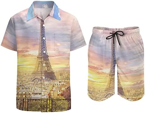Pariz Eiffel Tower Art Muška havajska majica s kratkim rukavima i hlače Summer Beach Outfits labavi fit