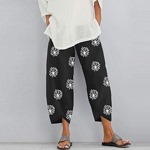 Capri pantalone za žene Pamučne posteljine široke noge Capris ljetne joge obrezirane hlače plaže elastične