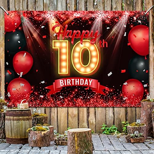 Sretan 10. rođendan Banner pozadina crvene i Crne 10 godina pozadini bday dekoracije za djevojčice dječake