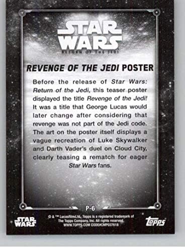 2020 TOPPS Star Wars Povratak jednog crno-bijelog plakata P-6 Osveta Jedi postera Službena trgovačka kartica