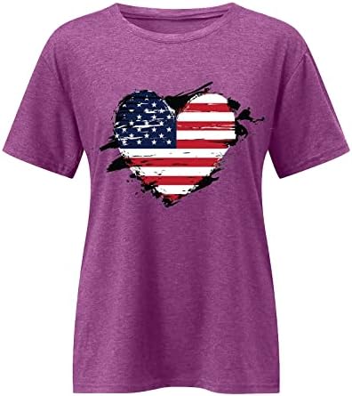 4th of July Shirts for Women Summer Short Sleeve O Neck tunika Tops American Flag Stars Stripes Tie-Dye