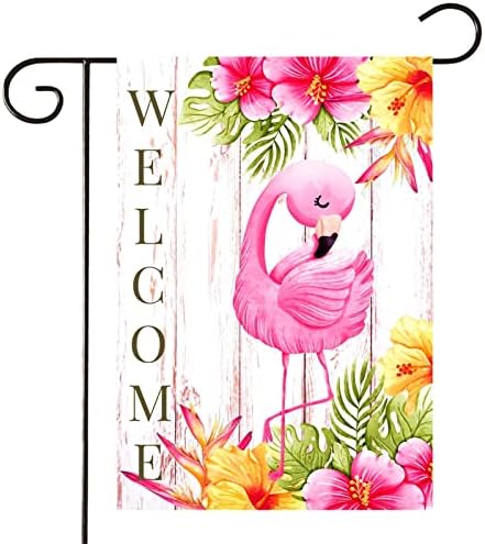 Homfreest Flamingo Dobrodošli Ljetni vrt zastava Tropska ružičasta zastava za ptice 12x18 inčni vertikalni