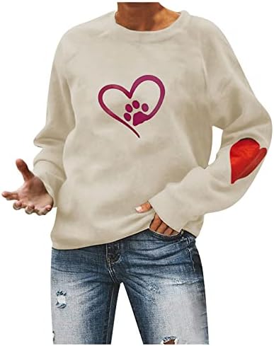 JJHAEVDY žena Dan zaljubljenih okrugli vrat vrhovi dugi rukavi duksevi Ljubav Srce grafički pulover par