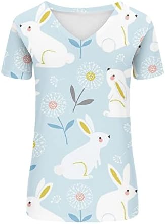 Ženski brod Vneck izrez Spandex Top Uskršnje bluze za bluze Skraćeno rukave cvjetna grafika Slatka životinjska