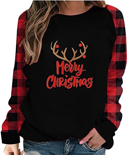 Cjhdym majica za žene moda 2022 Božićni ispisani pulover s dugim rukavima Crewneck Tunnic majice TEES dukserirt