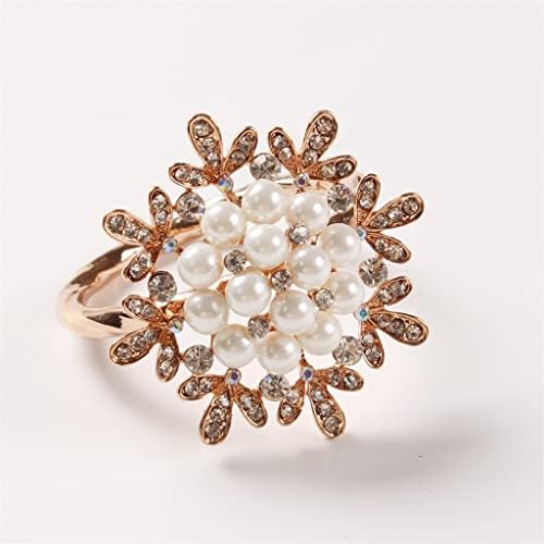 Zhuhw 12pcs rings rings Champagne Diamond Pearl Cvjetni salvetni prstenovi Korejski stil metalni tkivni