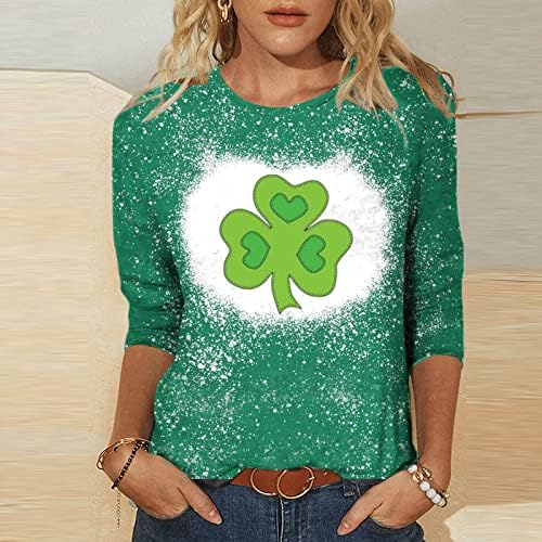 Izbijeljene košulje za žene Vintage djetelina ispisane vrhove Lucky Irske THIrts 3/4 rukava ST PATRICK DAN