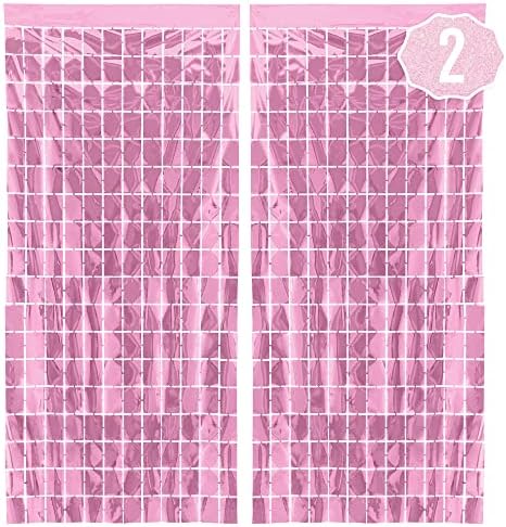 XO, Fetti Decorations roze kvadratna folija zavjese-Set 2 / dekoracije Bachelorette Party, karirana zabava,