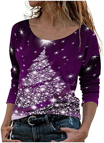 Slatki pad za žene O-izrez Sretan božićni duks mekim prevelikim dugim božićnim džemperima za žene