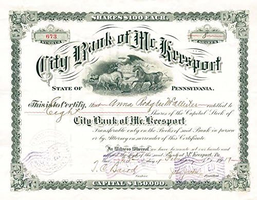 Gradska banka McKeesport-certifikat zaliha