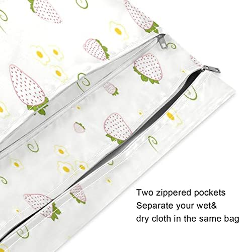 Kigai 2pcs vlažne kese za krpu za bebe jagodne uzorak vodootporna za višekratna torba s dva patentnih džepova
