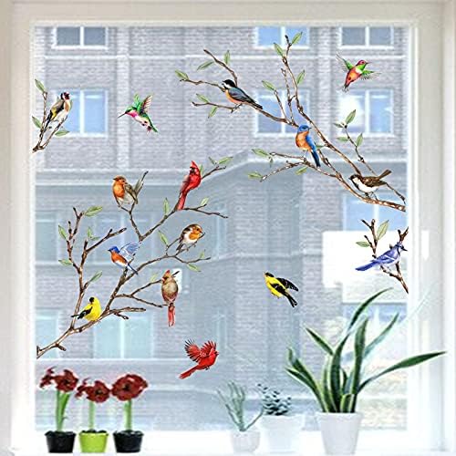 Yovrky Proljeće Ljeto drvo grana ptica štrajkova prozor Cling 9 listova, kardinalno zidno stakleno naljepnica