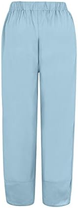 Pamučne lanene hlače ženske ljetne Ležerne kapri hlače s džepovima visokog struka udobne hlače na plaži