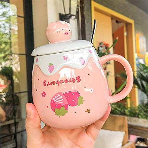 Ysjjzde Vodeni čas Cartoon Piggy Trpučka keramička čaša ružičasta djevojka srce slatka čaša vode sa poklopcem