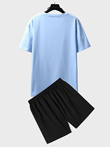 Oyouge Muške odjeće od 2 komada Mjesec Ispiši majicu za blube s kratkim rukavima i džepne kratke hlače