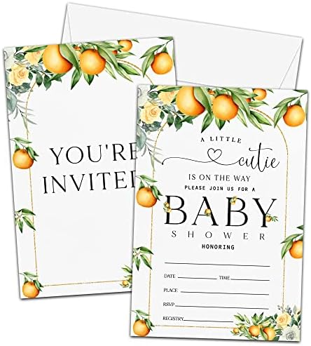 Male Cutie bebe pozivnice za tuširanje, zelenilo narančasto neutralno otkriva pozivnicu, dvostrani citrusni