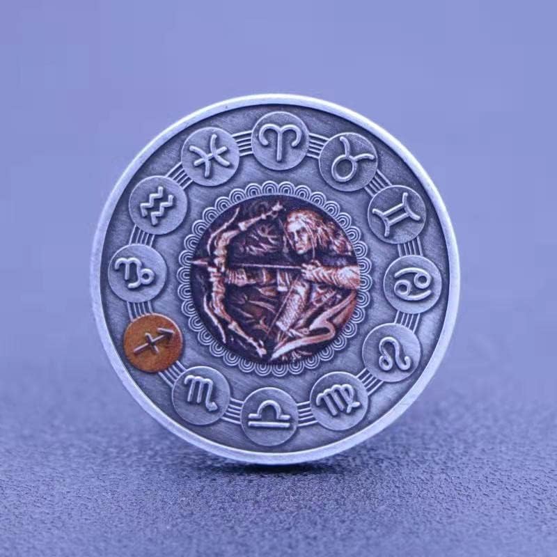 Dvanaest konstelacija Sretni nikl-pobrijani stari srebrni medaljon poklon unisex par vrhovi prstiju za igranje