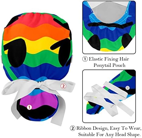 Radni kapu sa tipkama i vrpcama za žene 2 kom apstraktni vjetar laserski stil podesiv uniseks hirurški čitv