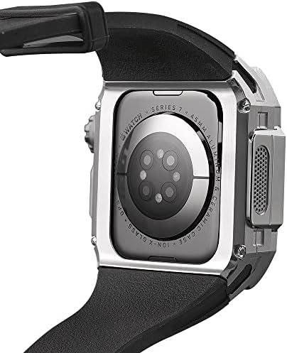 Kavju Titanium Watch Band Mod, za Apple Watch 7 8 Ultra 45mm zrakoplovna futrola od legura titanijum + gumeni