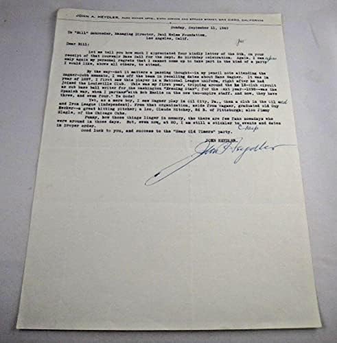 John Heydler Baseball N.L. Predsjednik potpisalo pismo koje je umro 1956. - autogramirani bejzbol