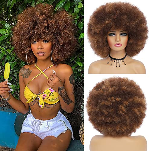 Afro kovrčave perike za crne žene - Gktineke velika Afro lisnata perika sa šiškama, 10 inča kratka Kinky