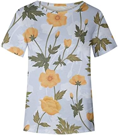 Ženski vrhovi za proljeće i ljeto 2023 Ležerne prilike za vrat kratkih majica Flower Print Hort rukava