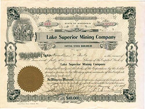 Lake Superior Mining Co. - Certifikat Zaliha