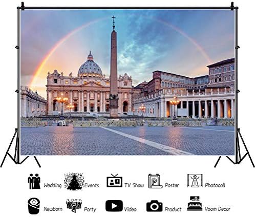 Csfoto 10x8ft Bazilika svetog Petra pozadina Rim Vatikan Trg Svetog Petra u večernjim satima Rainbow Travel