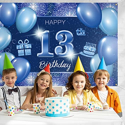5665 Happy 13th Birthday Backdrop Banner Decor blue-Dot Glitter Sparkle 13 godina Rođendanska zabava Tema