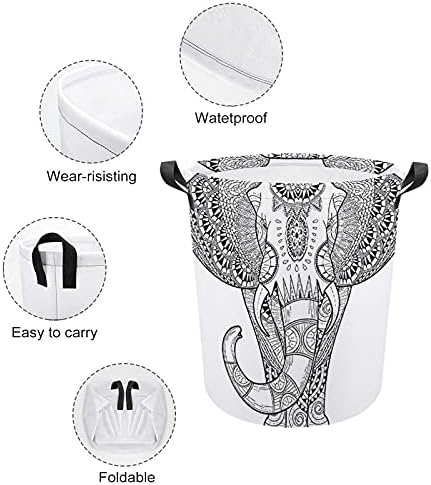 Foduoduo košarica za pranje rublja crno-bijeli slonovi ispisa rublje rublje s ručicama s ručicama Sklopiva