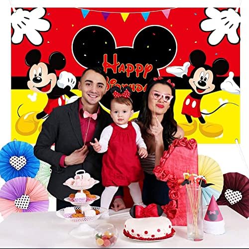Aforts Ftage Mouse Happy Birthday Theme Backdrop Banner, veliki crveni tkanina Photo Booth Banner za Baby