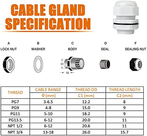 Ispinner 32pcs najlonski kabel žlijezde vodootporan IP68 Podesiv 3-18 mm, Npt 3/4, NPT 1/2, PG13.5, PG11,