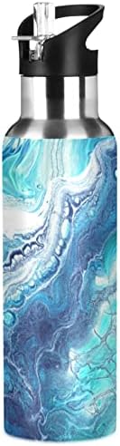 Oarencol Blue mramorni bijeli kamen vode boca od nehrđajućeg čelika vakuum izolirani pump sa slamnim poklopcem