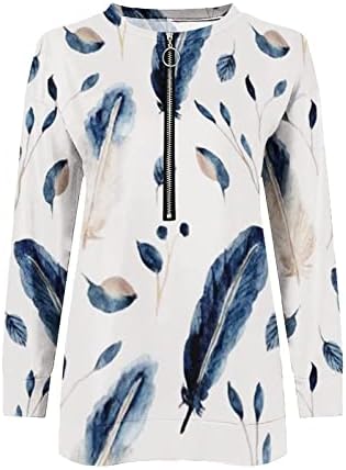 NOKMOPO WOMENS Flannel majice s dugim rukavima modna proljetna labava casual v izrez patentni zatvarač Ispis