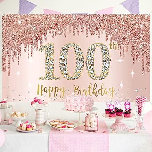 Happy 100th birthday Banner backdrop dekoracije za žene, Rose Gold 100 Birthday Party sign Supplies, Pink