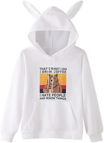 Mtsdjskf Hoodies za tinejdžerske djevojke zečje uho dukseve kawaii grafički majice džepni tunijski pulover
