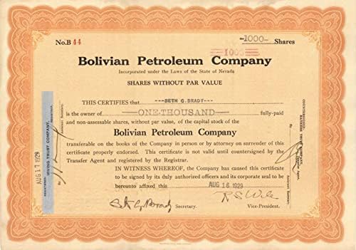 Bolivian Petroleum Co. - Certifikat Zaliha