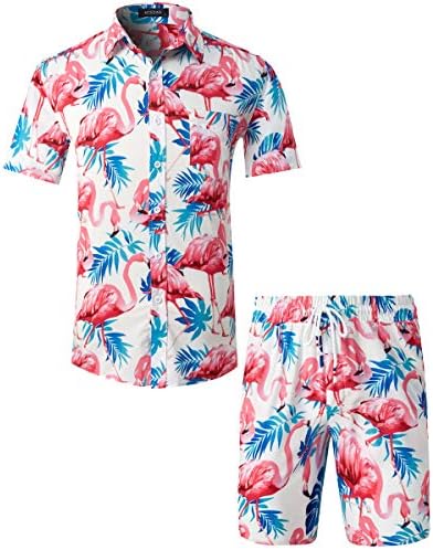 Mcedrati muške casual gumb s kratkim rukavima Havajska košulja odgovarajući plaža cvjetni setovi od 2 komada