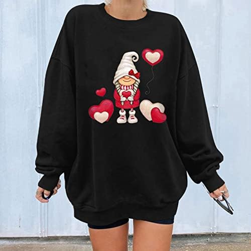 Ženske gnomes raglan majica Valentine prevelike pulover dugih rukava slatka ljubavna srčana grafička grafika