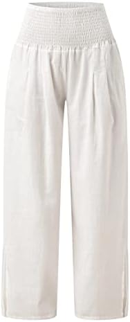 Ljetne Casual lanene pantalone za žene labave pantalone sa ravnim nogavicama pantalone sa visokim strukom